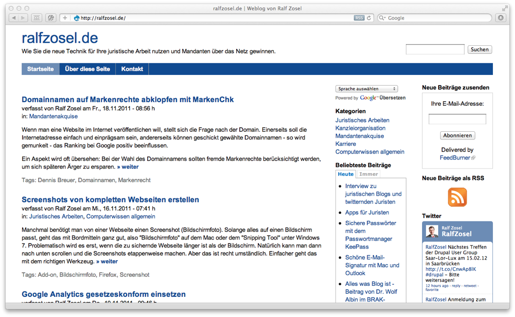 Screenshot von ralfzosel.de - noch mit Drupal 6