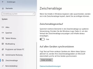 Screenshot Zwischenablage Historie unter Windows aktivieren